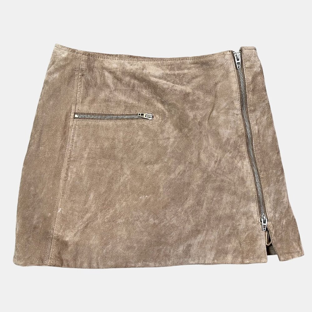 Blank NYC 100% Suede Leather Beige Tan Zipper Mini Skirt Women's Size 27